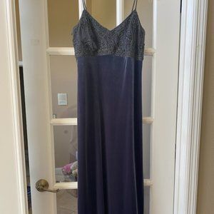 Rhapsody Steel Blue Evening Gown with Beaded Bodice